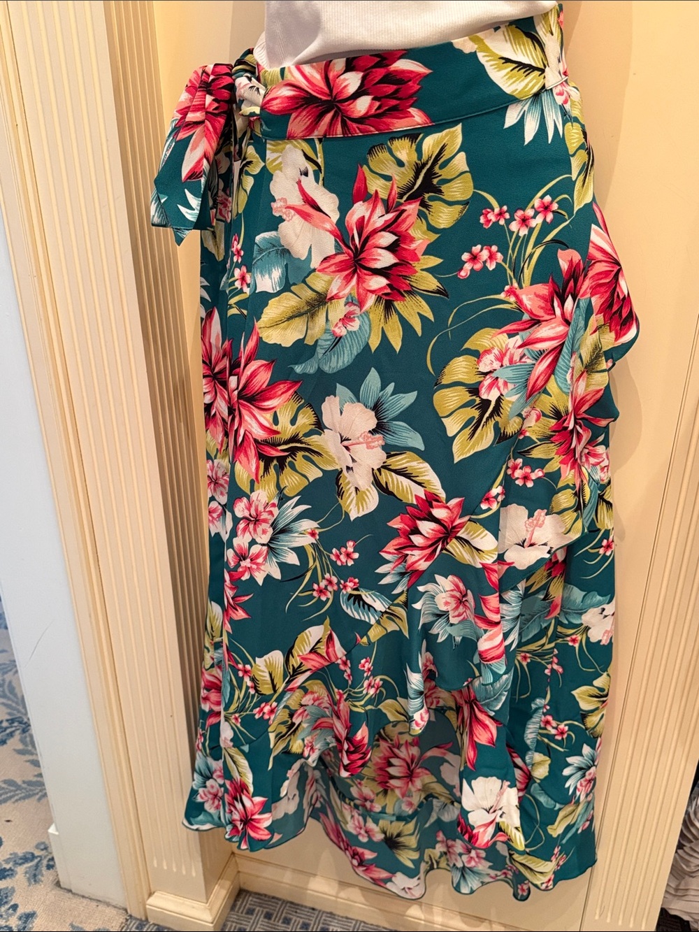Floral Tropical Asymmetrical Ruffle Wrap Skirt